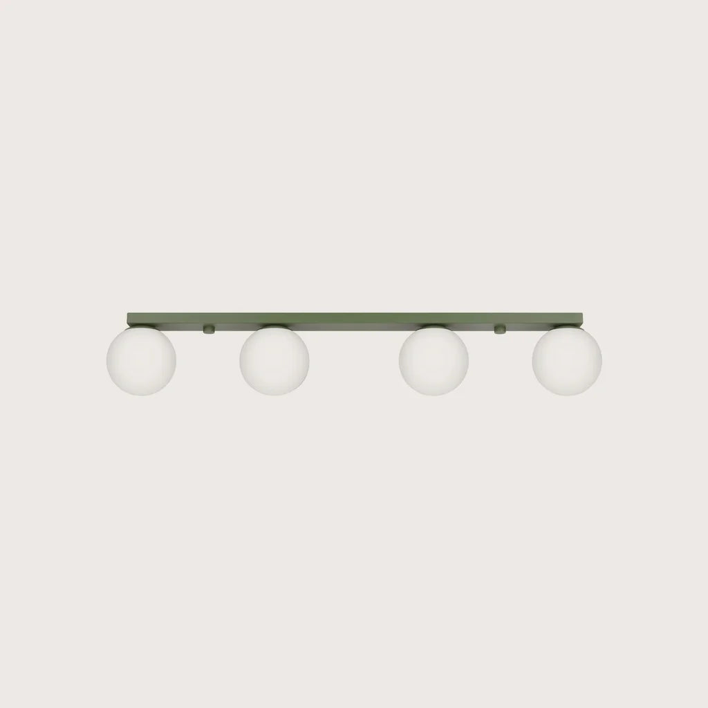 Plafonnier boules en verre opalin, coloris vert olive (4 lumières)