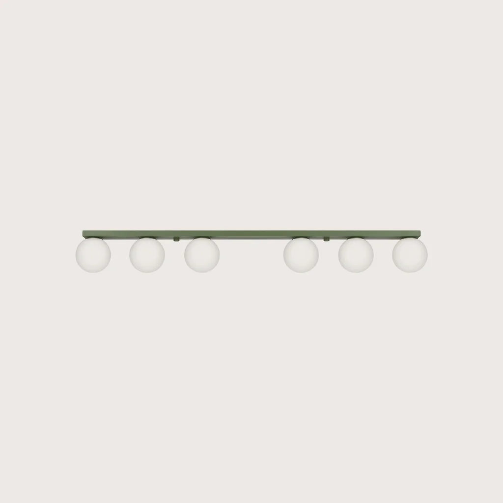 Plafonnier boules en verre opalin, coloris vert olive (6 lumières)