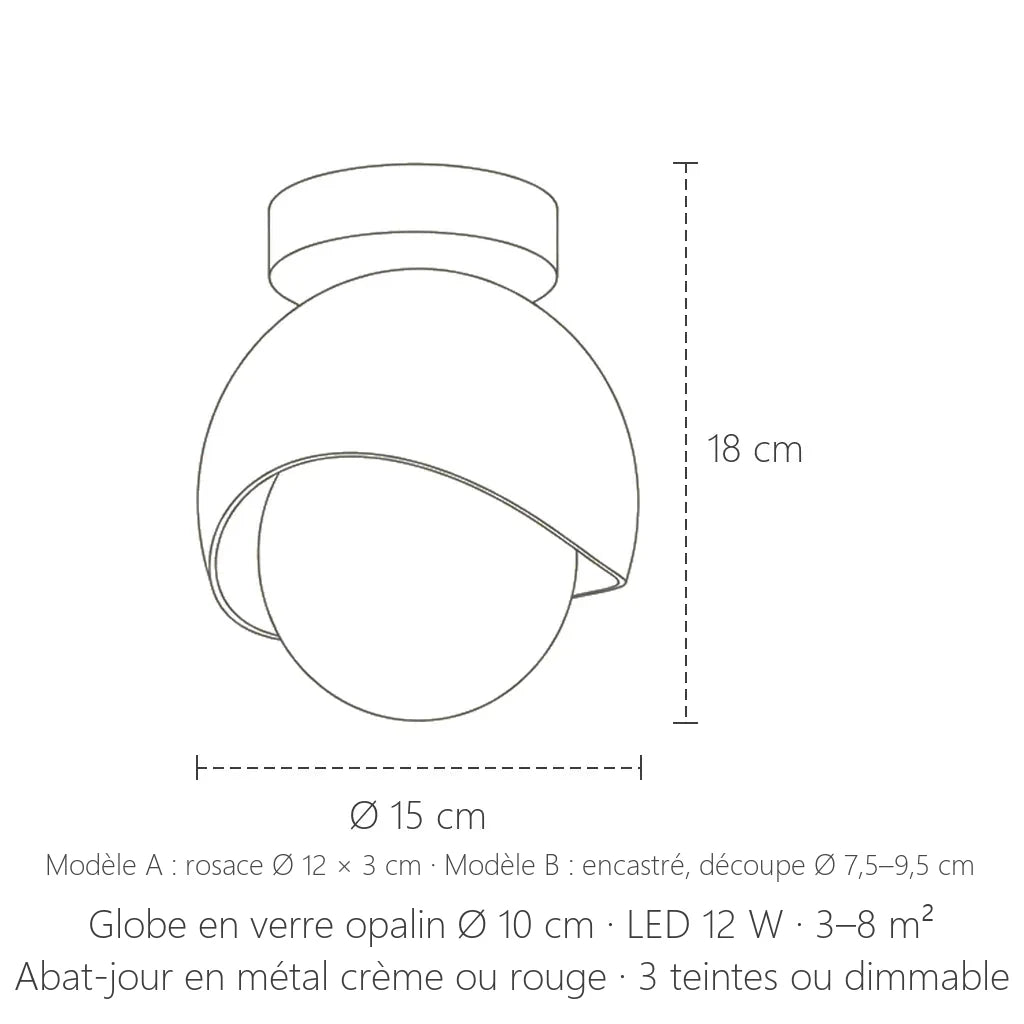 Dimensions du plafonnier bouton de fleur : Ø 15 cm, hauteur 18 cm