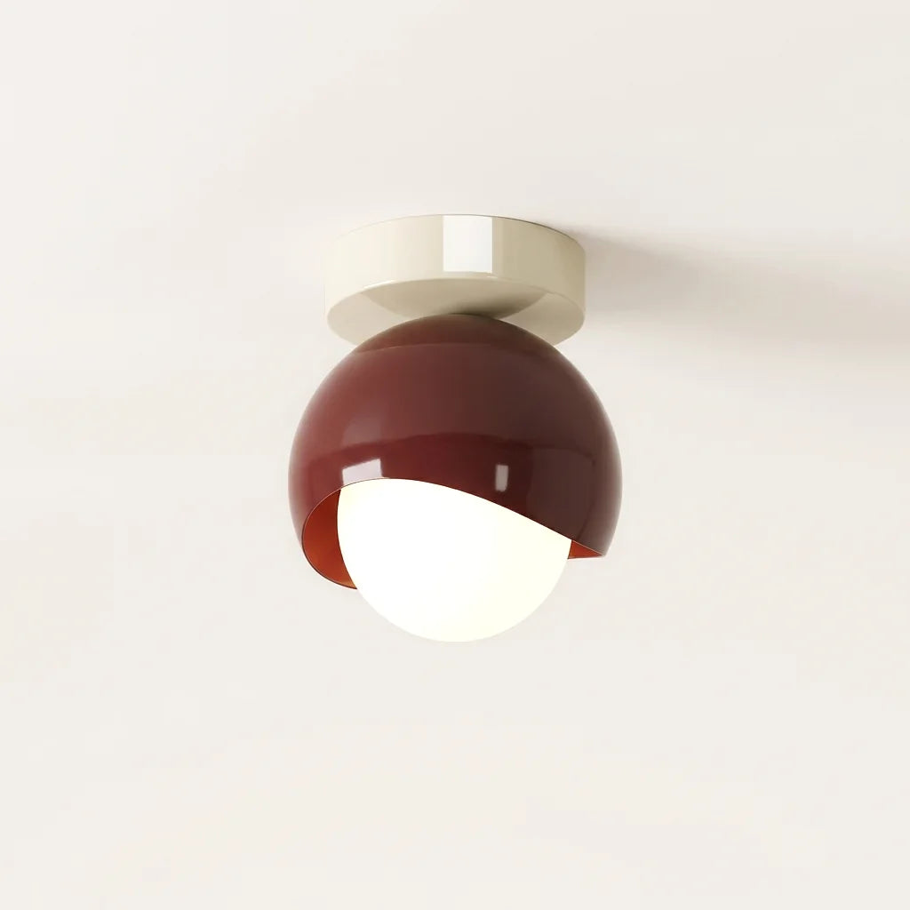Plafonnier bouton de fleur rouge à rosace crème, modèle A en saillie