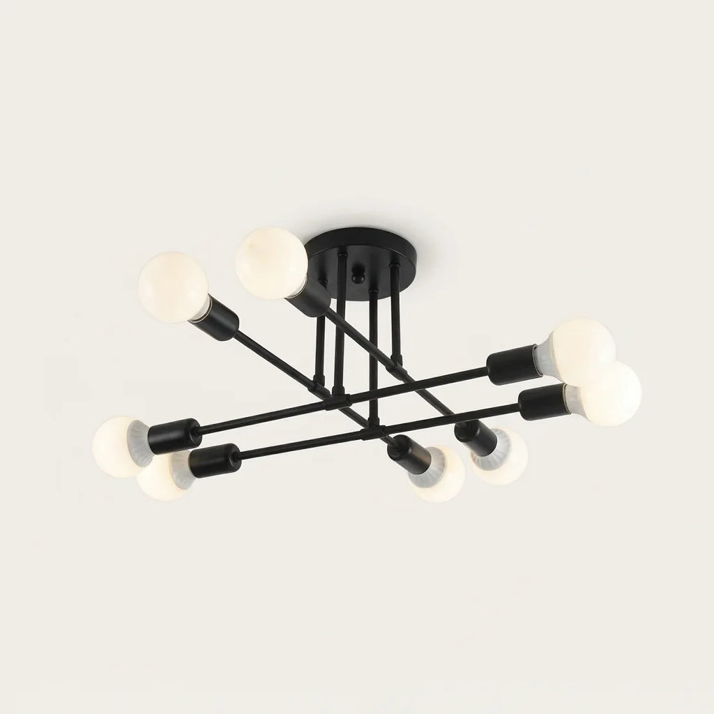 Plafonnier 8 bras noir, modèle F