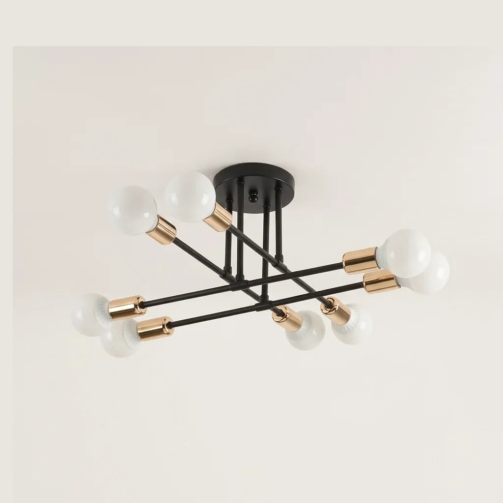 Plafonnier 8 bras noir et doré, modèle G