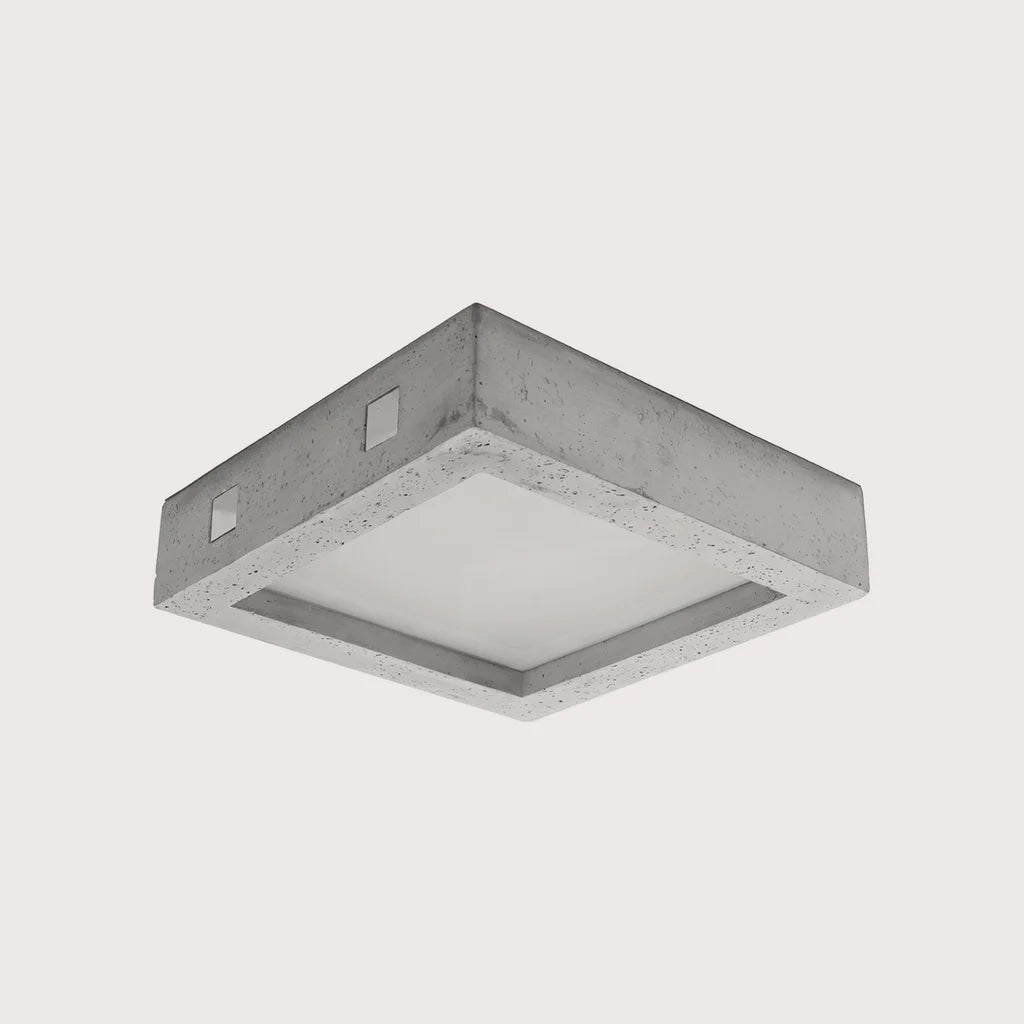 Plafonnier carré béton et verre blanc