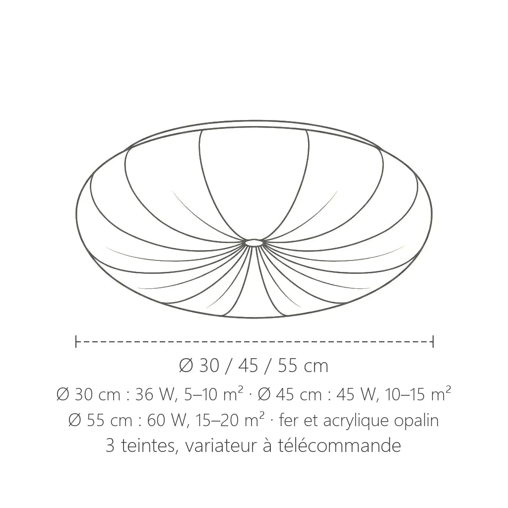 Dimensions du plafonnier citrouille : Ø 30, 45 ou 55 cm