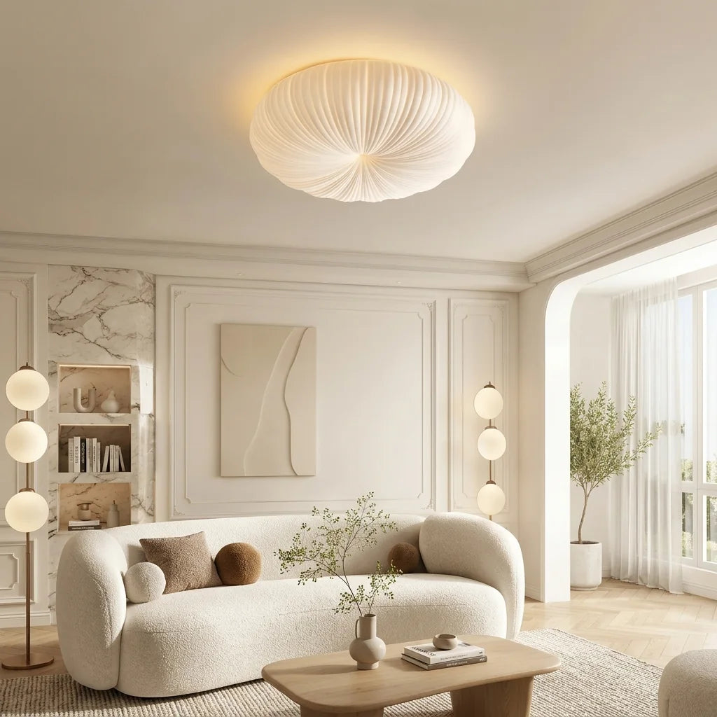 Plafonnier citrouille dans un salon crème élégant