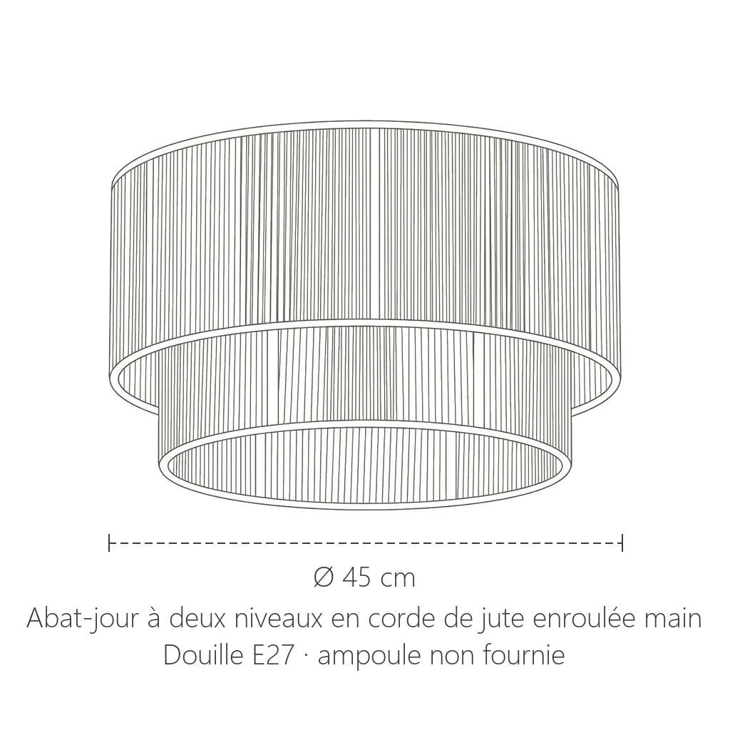 Dimensions du plafonnier en corde de jute à deux niveaux : Ø 45 cm