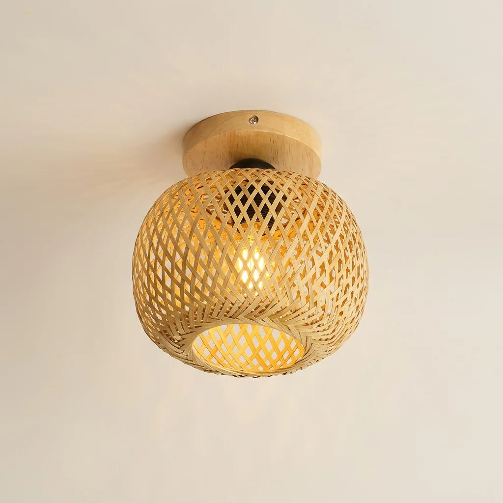 Petit plafonnier boule en bambou tissé, Ø 20 cm