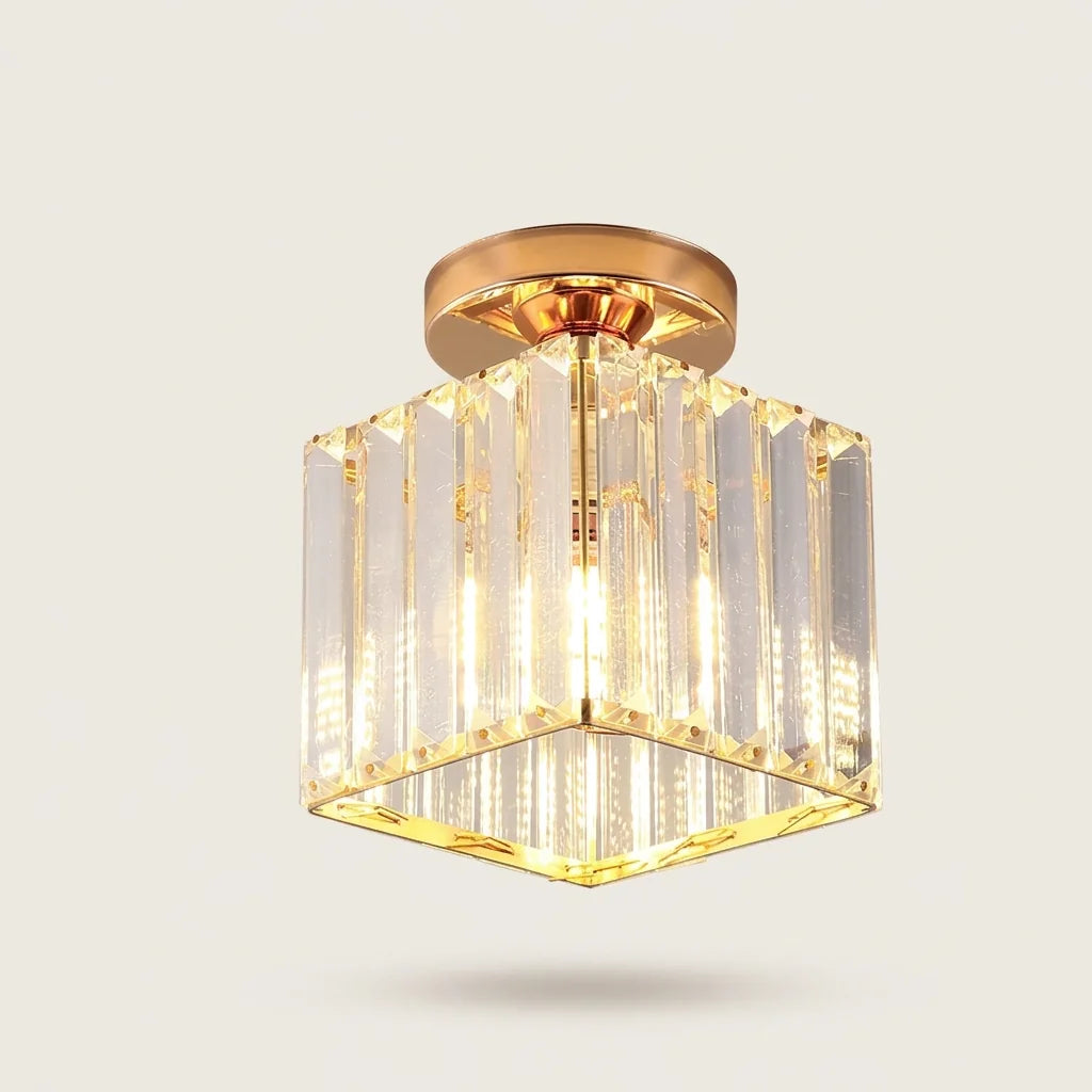 Plafonnier cristal modèle A carré, structure dorée