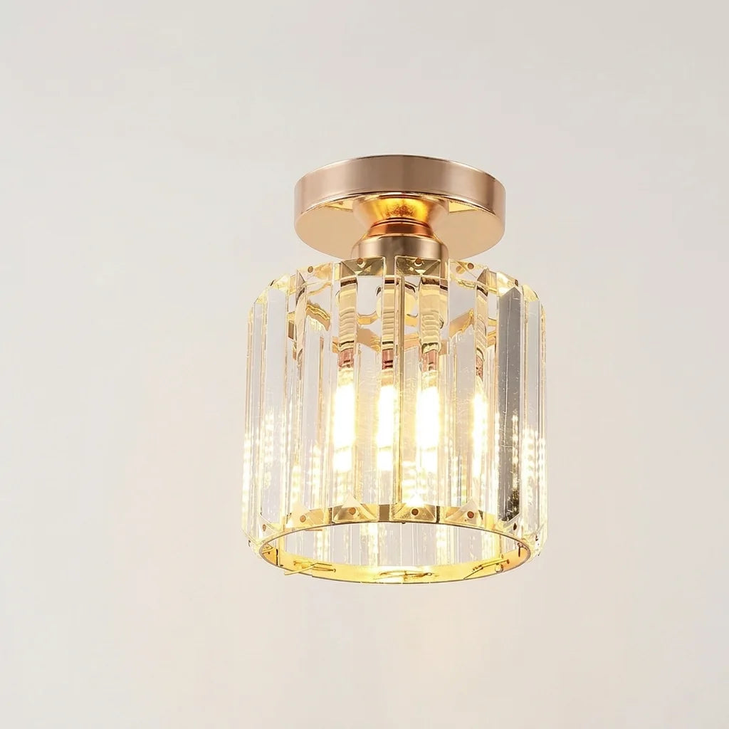 Plafonnier cristal modèle B cylindrique, structure dorée