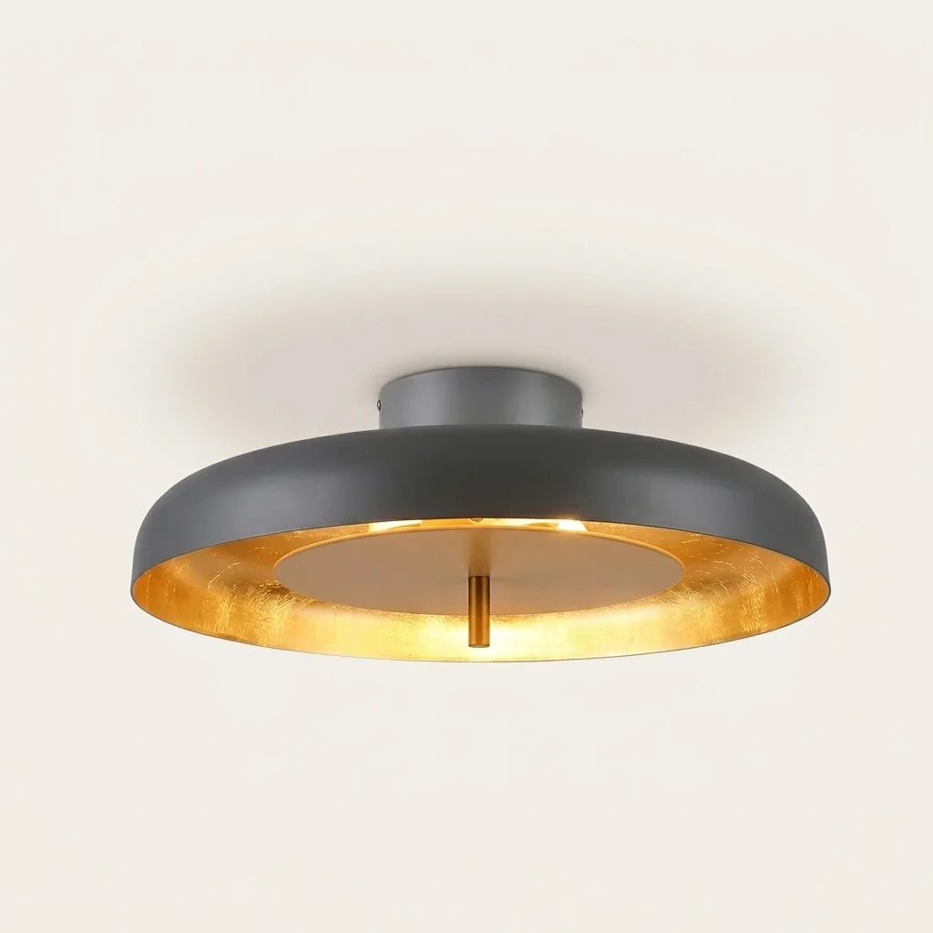 Plafonnier disque gris anthracite à intérieur feuille d’or