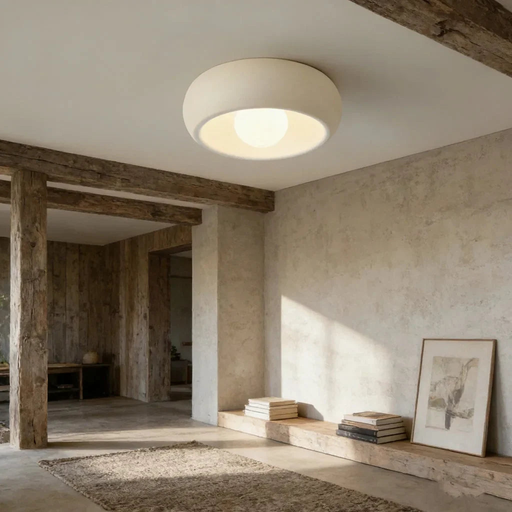 Plafonnier wabi-sabi dans un loft à poutres