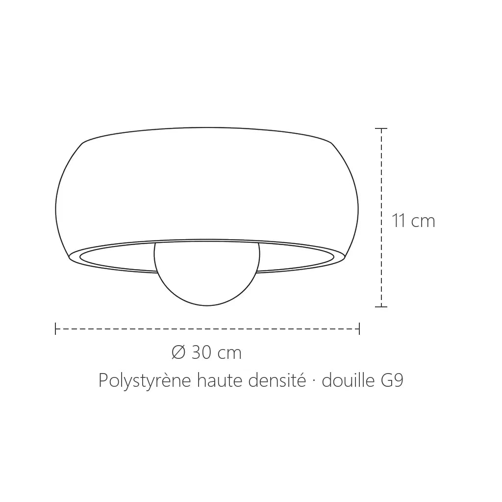 Dimensions du plafonnier dôme wabi-sabi : Ø 30 cm, hauteur 11 cm