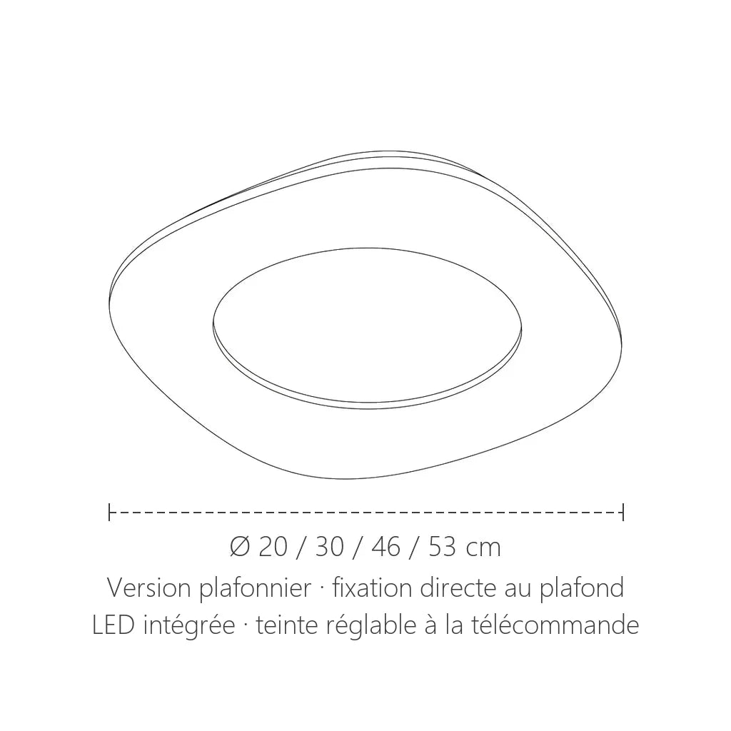 Dimensions du plafonnier donut : Ø 20 à 53 cm