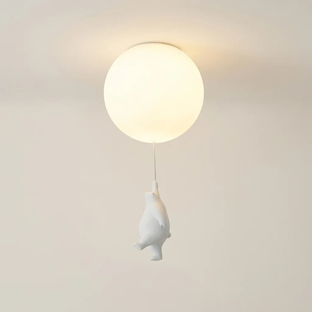 Plafonnier enfant ours polaire accroché à un ballon lumineux, modèle A