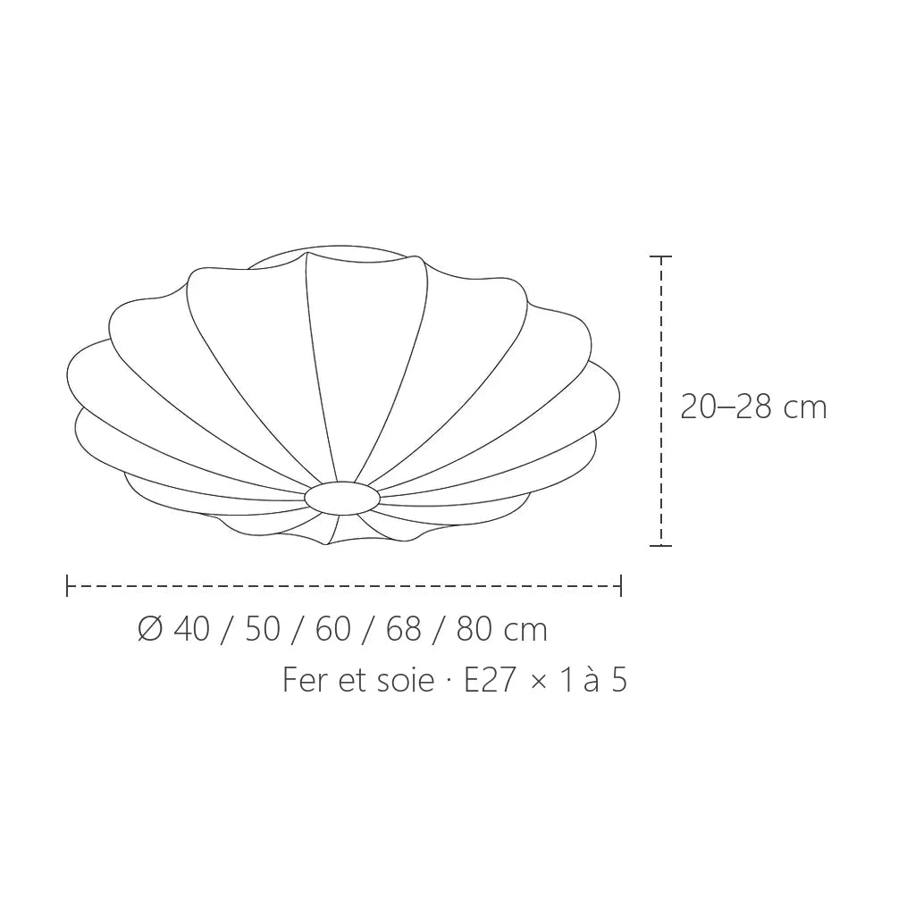 Dimensions du plafonnier fleur en soie : Ø 40 à 80 cm, 20 à 28 cm de haut