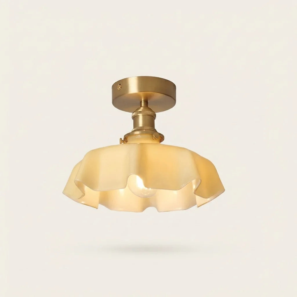Plafonnier en verre ondulé jaune pâle