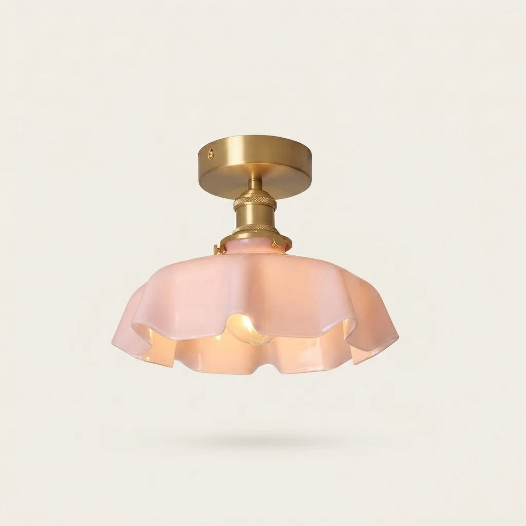 Plafonnier en verre ondulé rose poudré