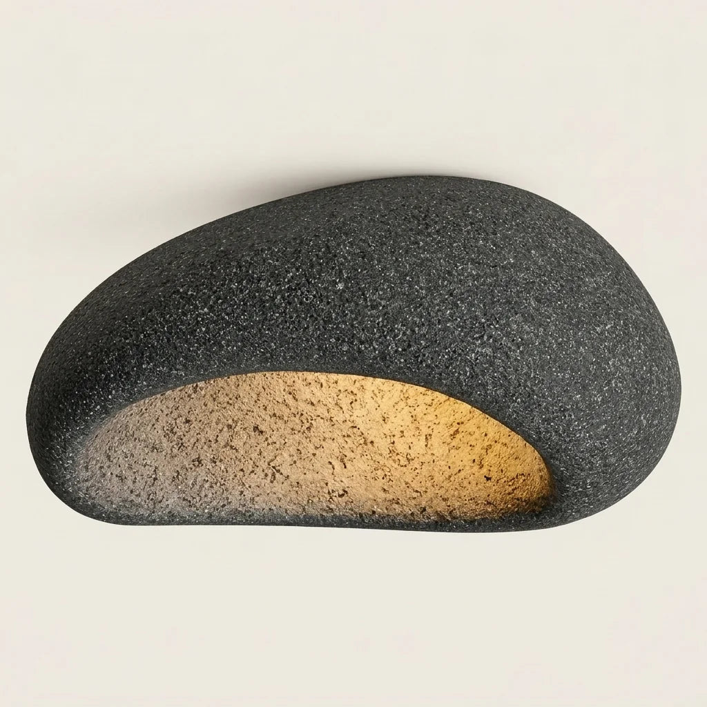Plafonnier galet en résine effet béton anthracite