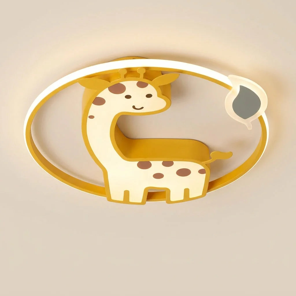 Plafonnier girafe à anneau jaune lumineux pour chambre d’enfant