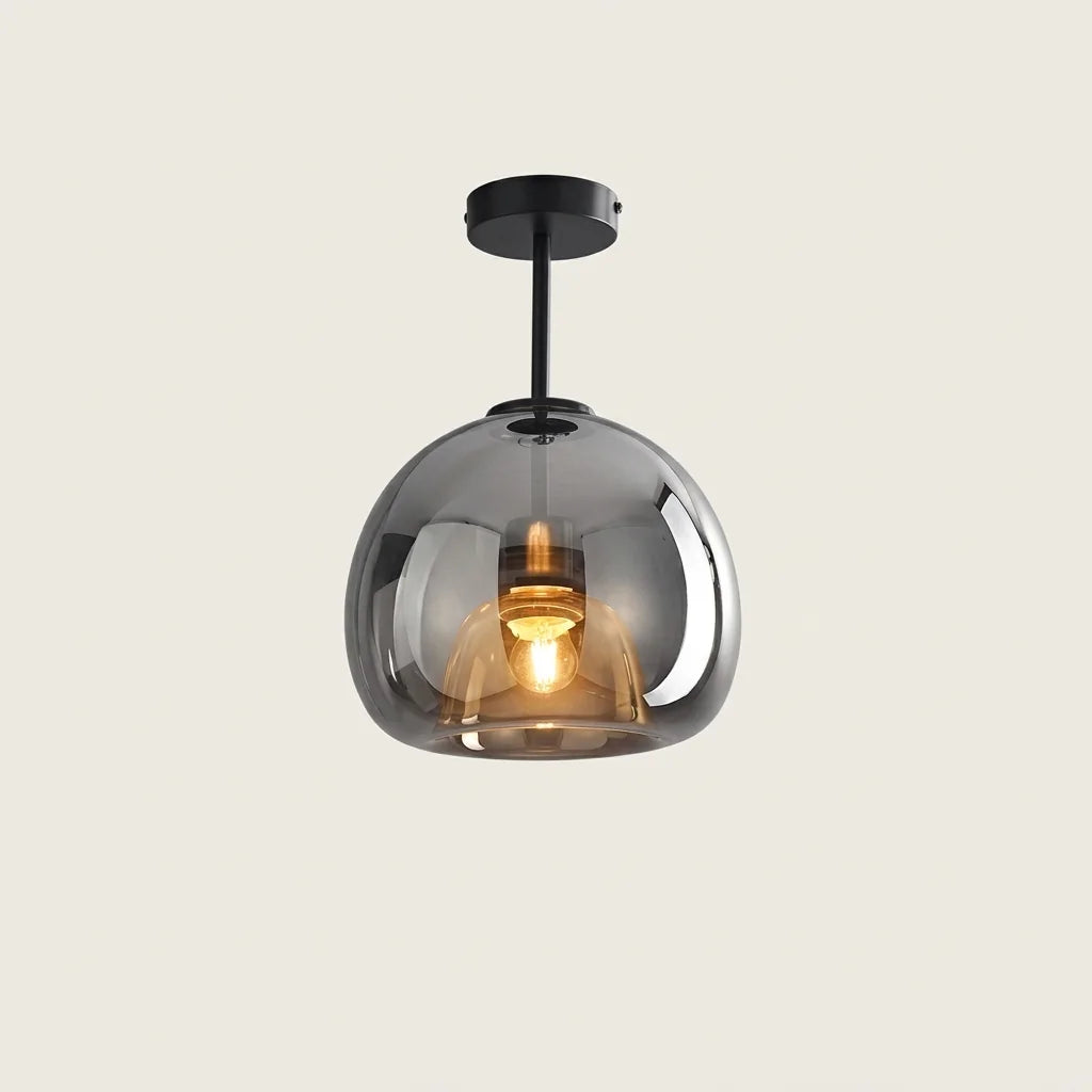 Plafonnier globe en verre fumé sur tige noire