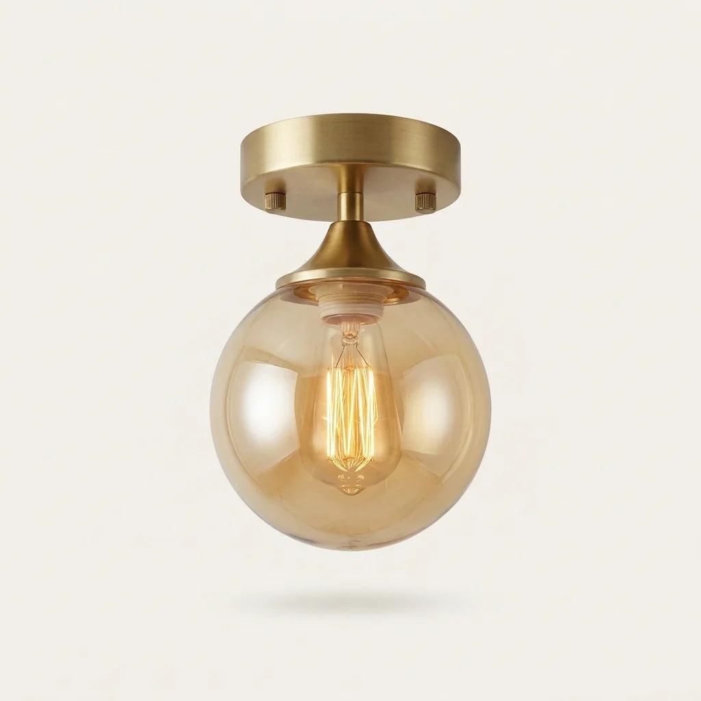 Plafonnier modèle A, globe en verre ambré