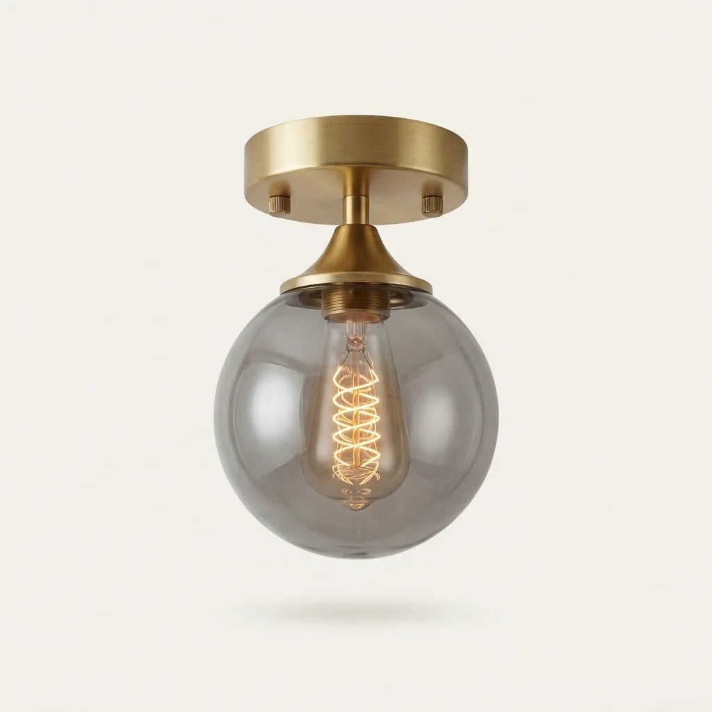 Plafonnier modèle A, globe en verre fumé