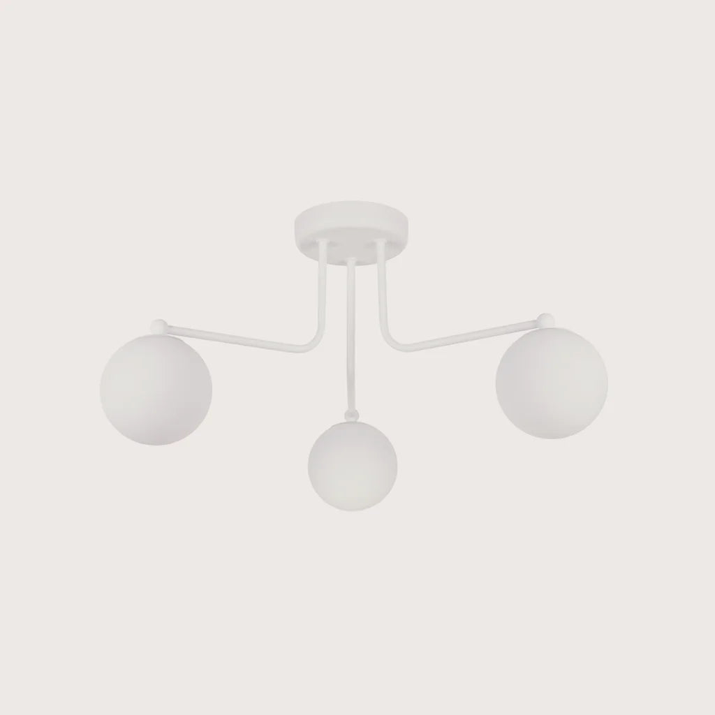 Plafonnier globes opalins sur bras coudés, coloris blanc (3 lumières)