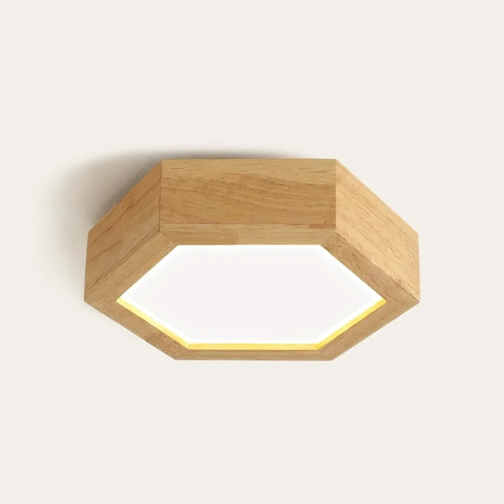 Plafonnier LED hexagonal en bois, modèle B