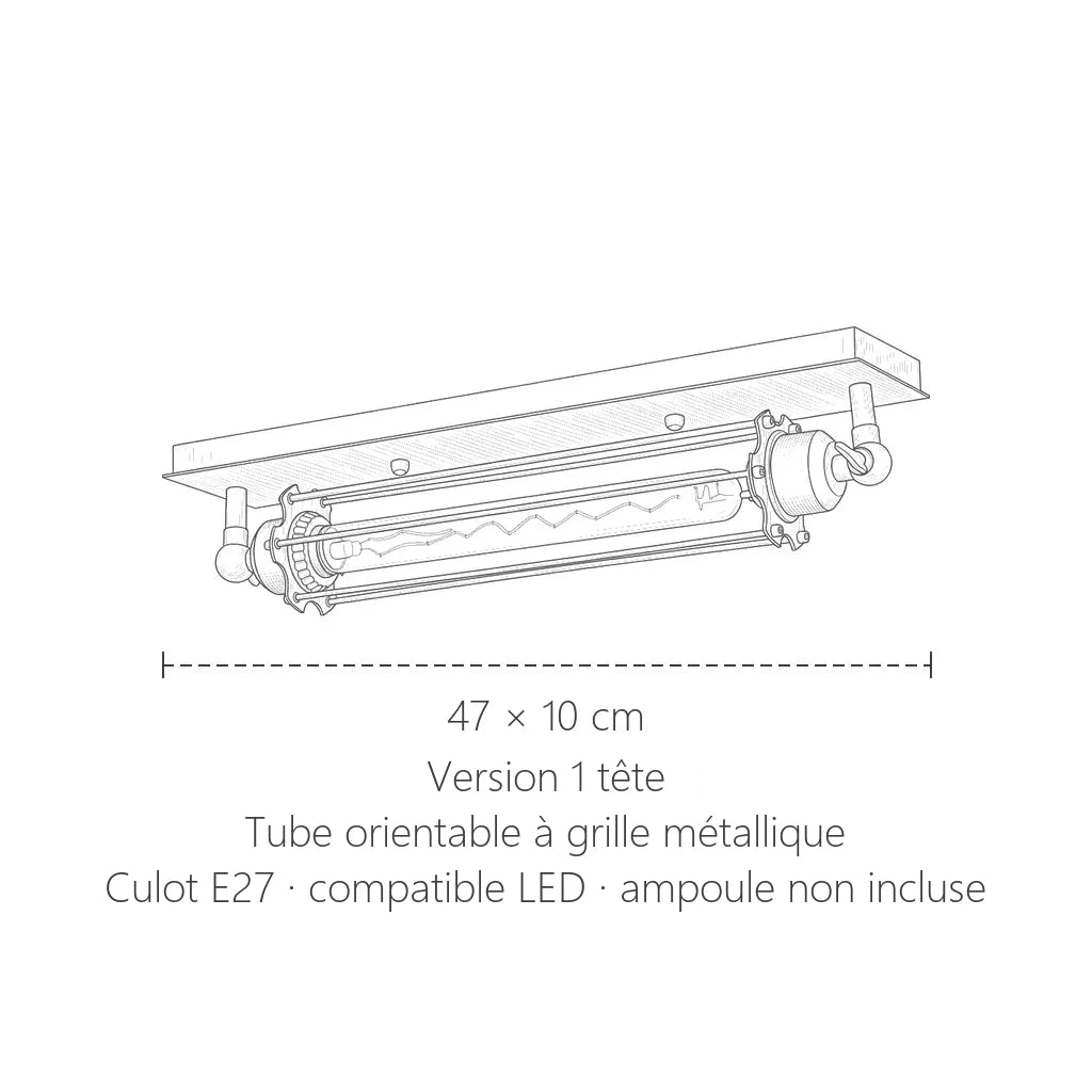 Dimensions du plafonnier industriel à 1 tube : 47 × 10 cm