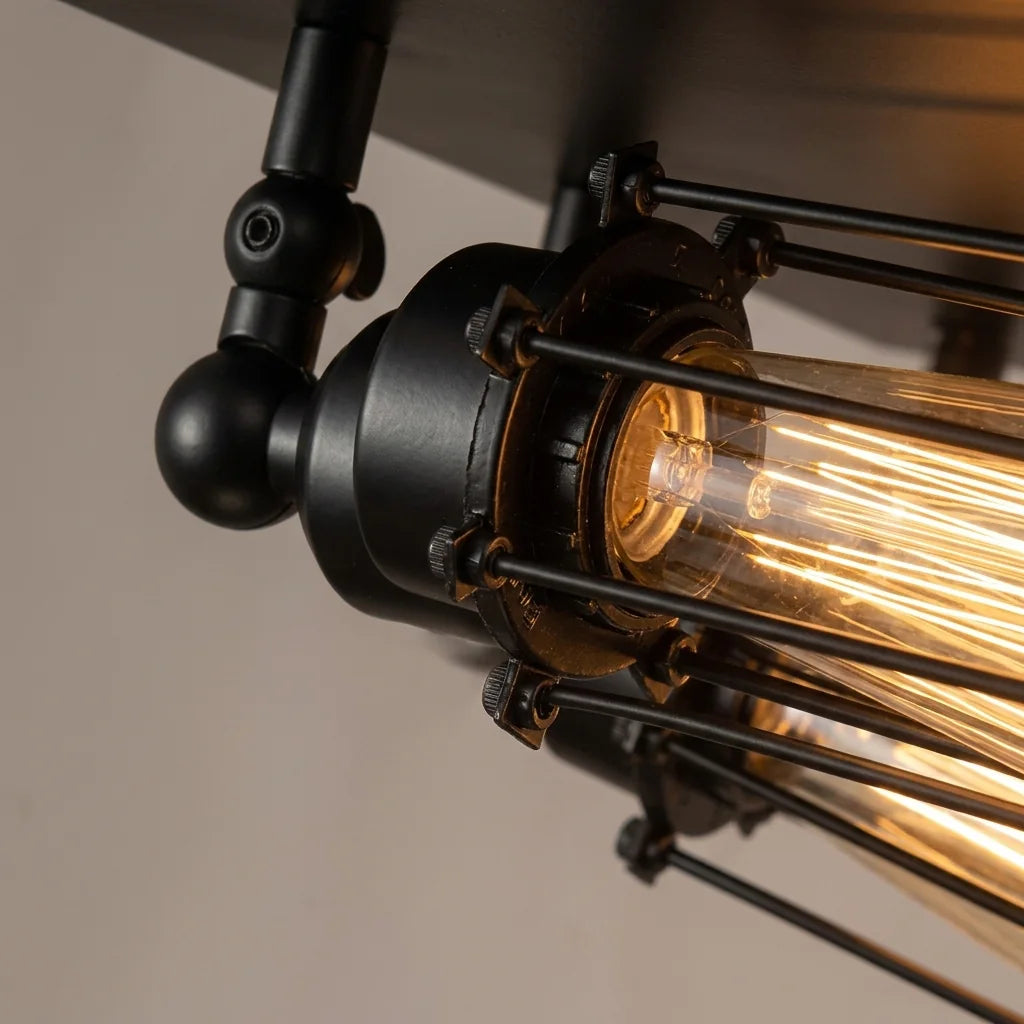 Rotule et tube grillagé façon Edison vus de près