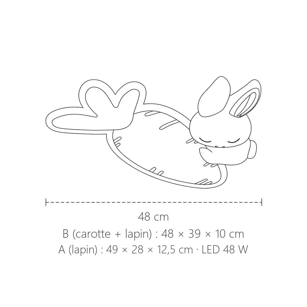 Dimensions du plafonnier lapin et carotte : 48 × 39 cm