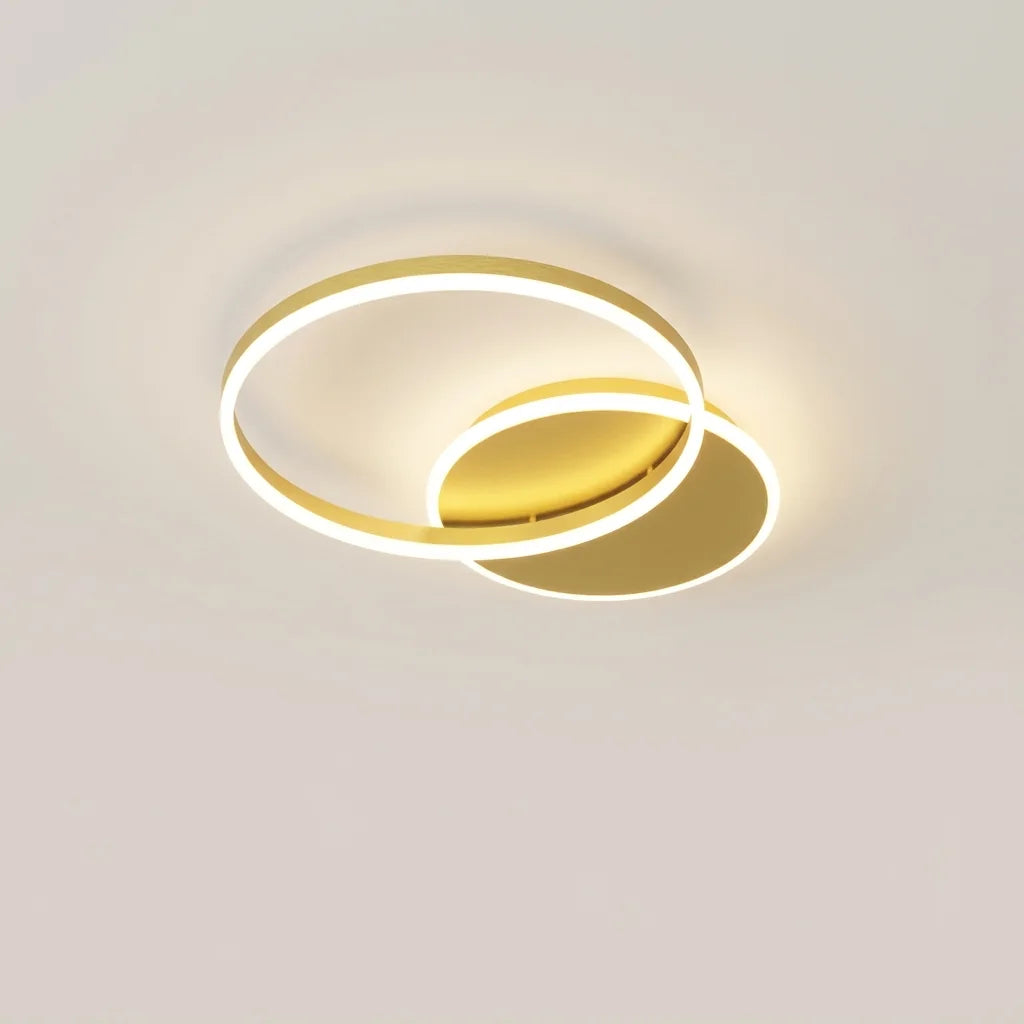 Plafonnier LED à un anneau doré et disque