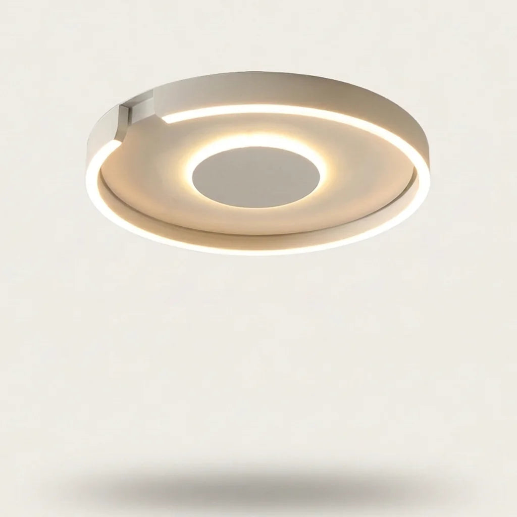 Plafonnier LED anneau blanc à disque central lumineux, modèle B