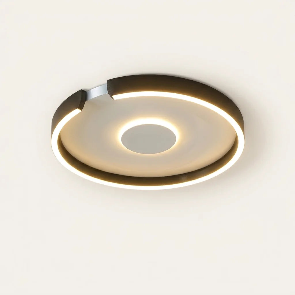 Plafonnier LED anneau noir à disque central lumineux, modèle B