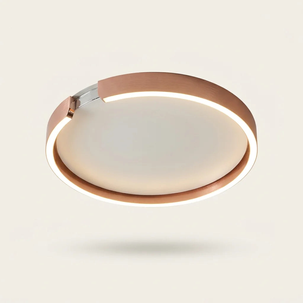 Plafonnier LED anneau or rose à centre uni, modèle A