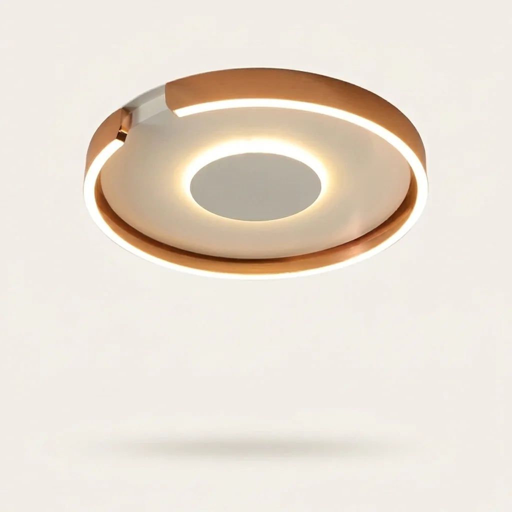 Plafonnier LED anneau or rose à disque central lumineux, modèle B