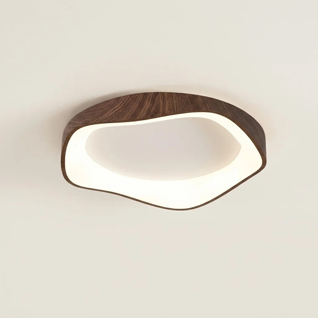 Plafonnier LED forme galet, cadre noyer