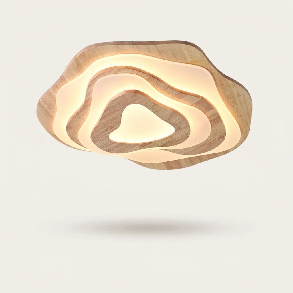 Plafonnier LED en bois naturel à strates ondulées, modèle A