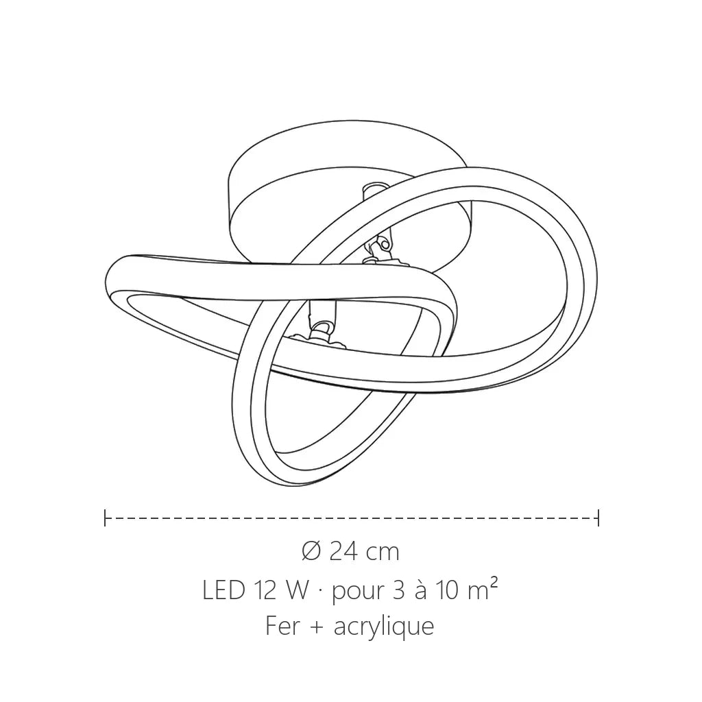 Dimensions du plafonnier LED boucle entrelacée : Ø 24 cm, 12 W