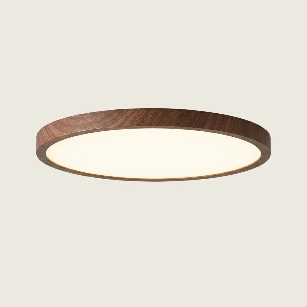 Plafonnier LED extra-plat à cadre couleur noyer