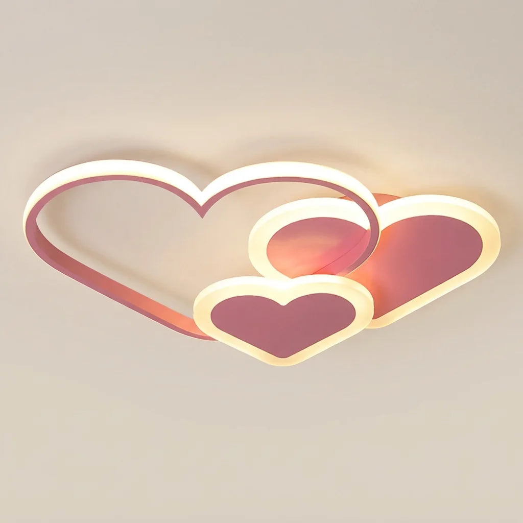 Plafonnier LED en forme de cœurs roses entrelacés