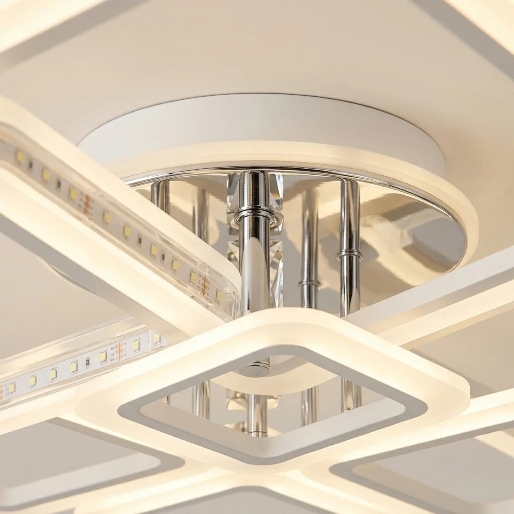 Diffuseur acrylique, bande LED et structure métal vus de près
