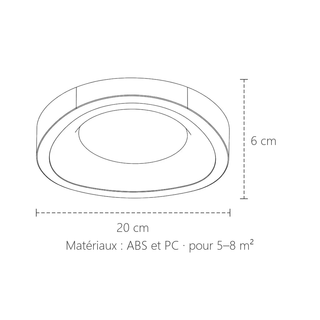 Dimensions du plafonnier LED créatif : 20 cm, 6 cm de haut