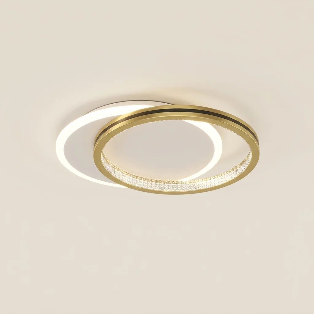 Plafonnier LED cristal à anneau doré décalé (D)