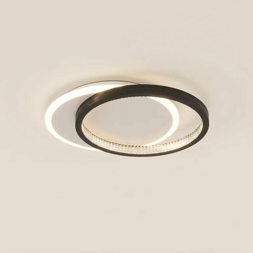 Plafonnier LED cristal à anneau noir décalé (D)