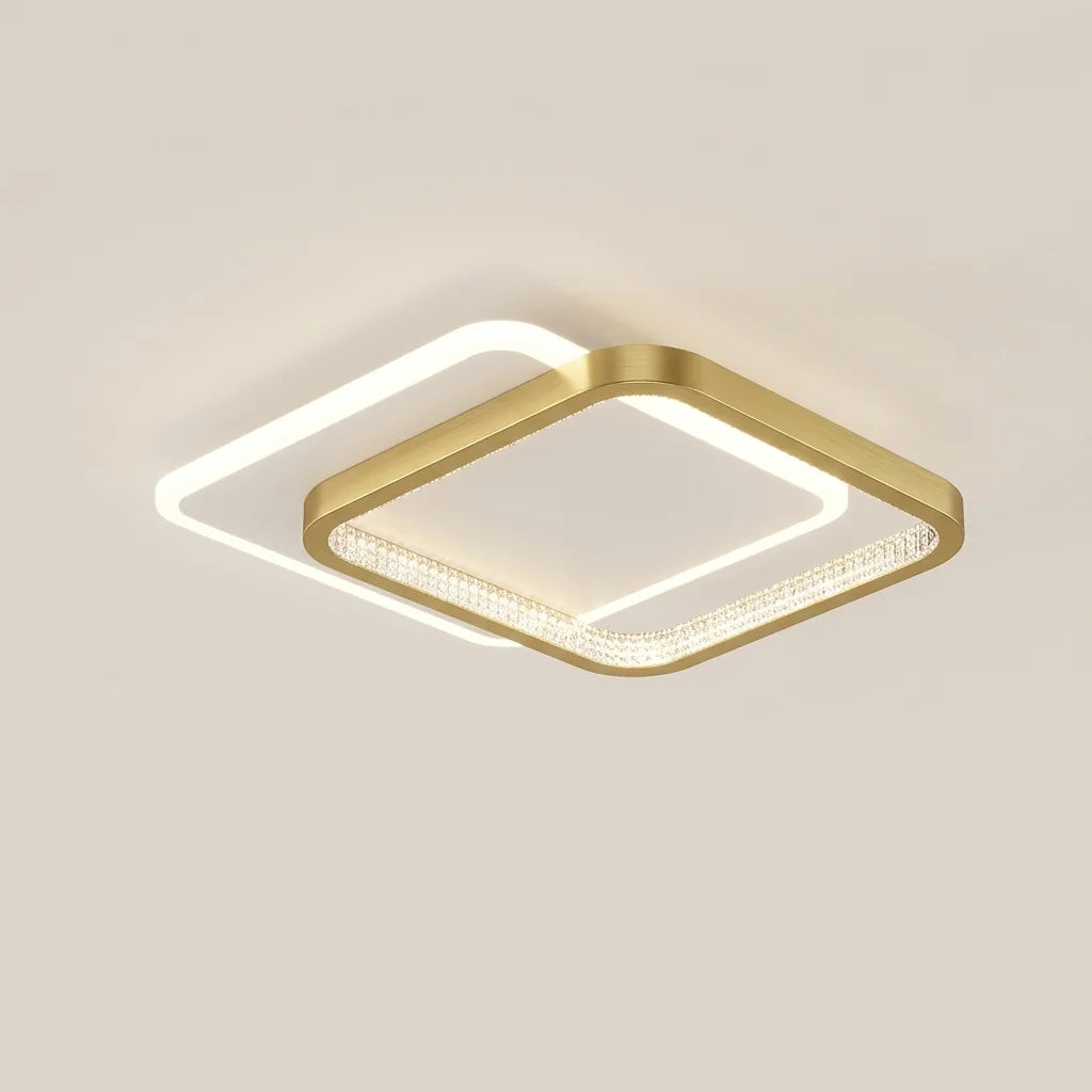 Plafonnier LED cristal à carré doré décalé (C)