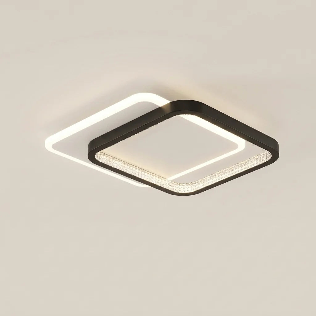 Plafonnier LED cristal à carré noir décalé (C)
