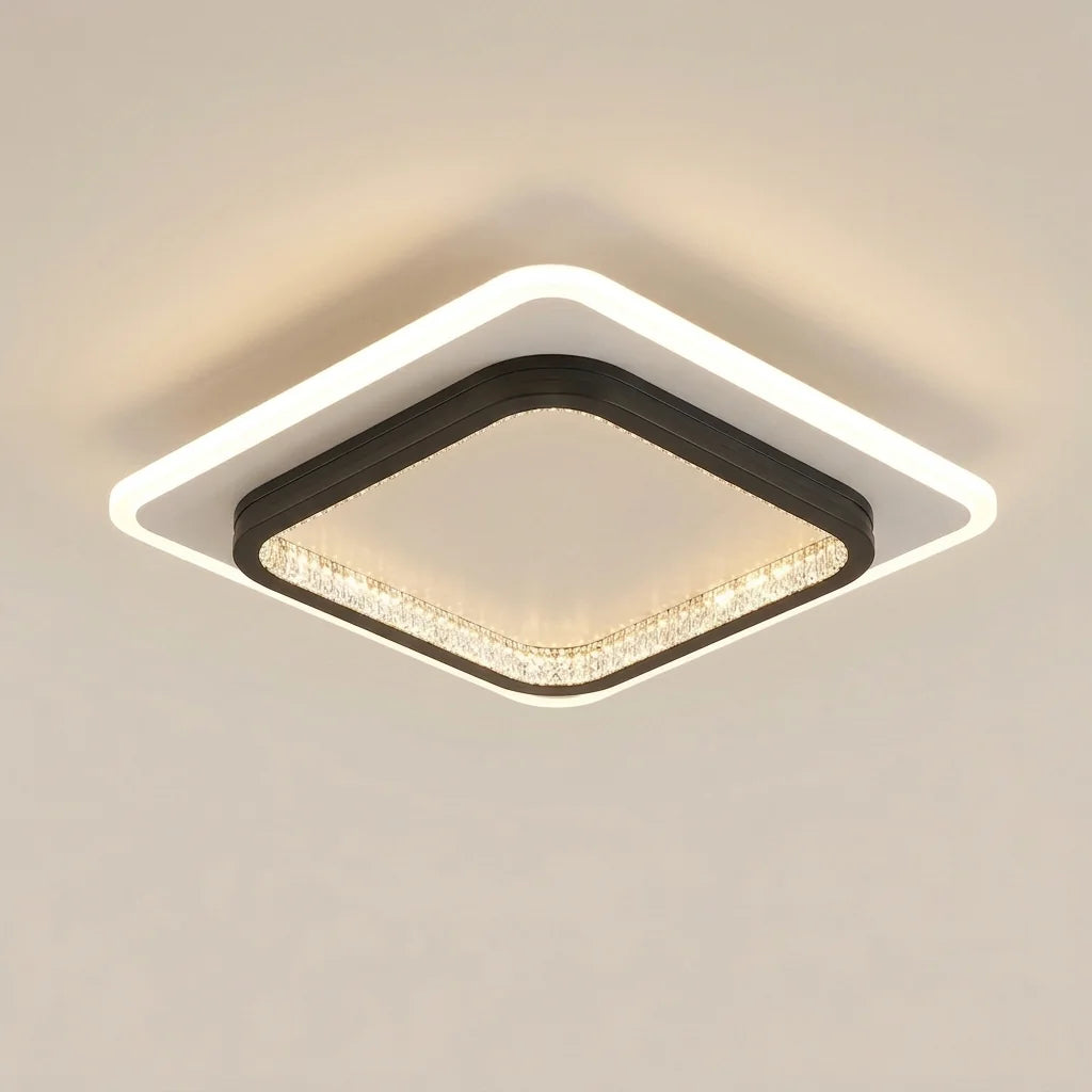 Plafonnier LED cristal carré à cadre noir (A)