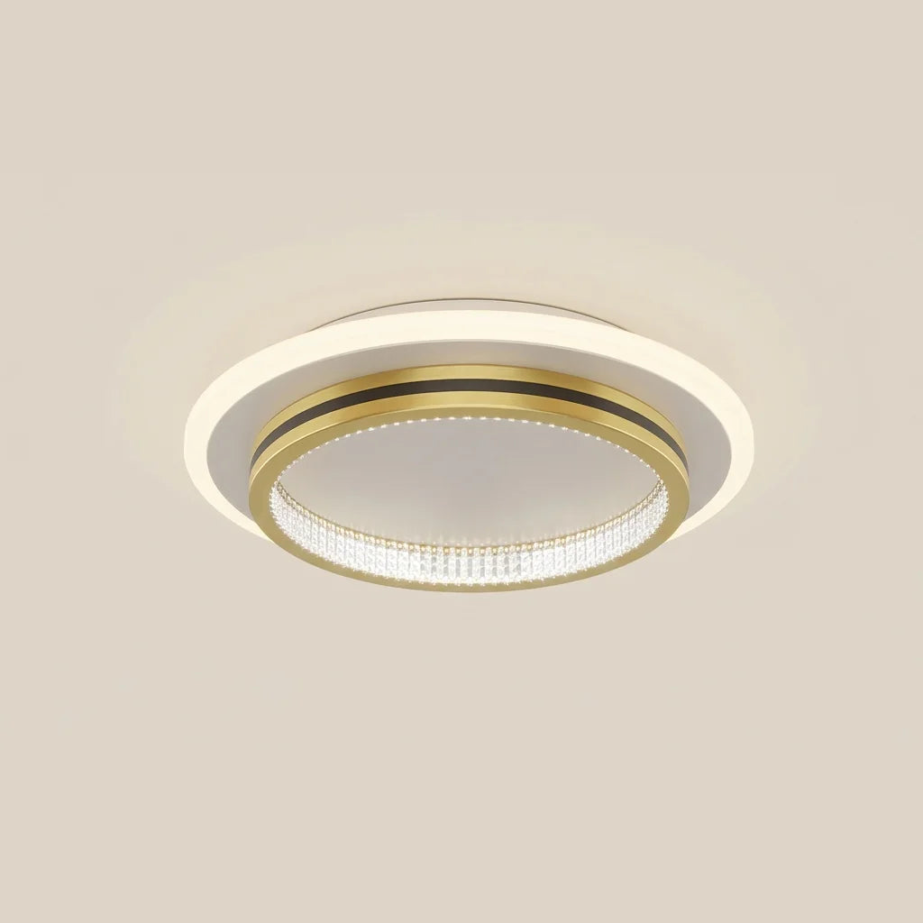 Plafonnier LED cristal rond à cadre doré (B)