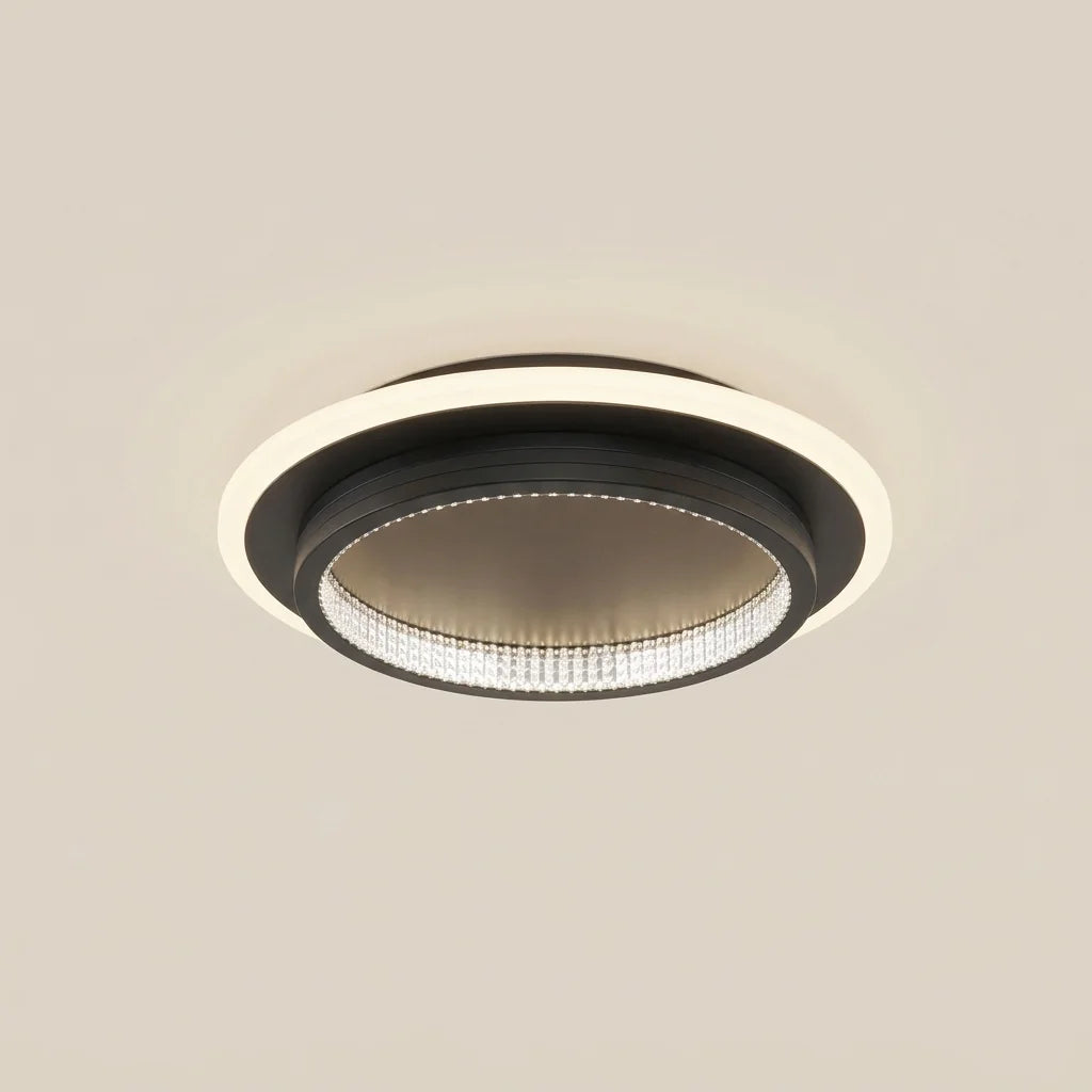 Plafonnier LED cristal rond à cadre noir (B)